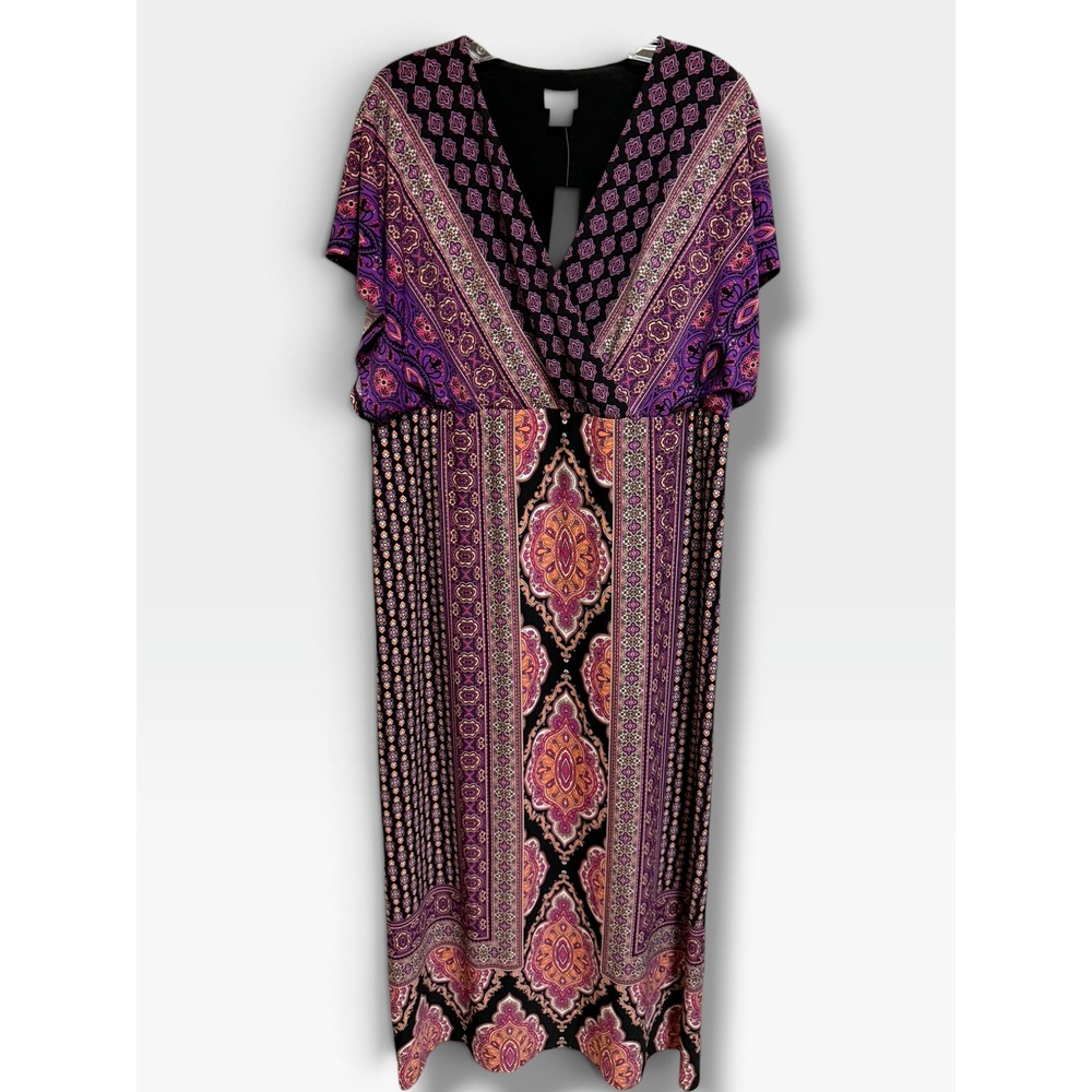 Chico's Medallion Tile Print Maxi Dress Black Purple Pink Size 2 12/14 NWT M